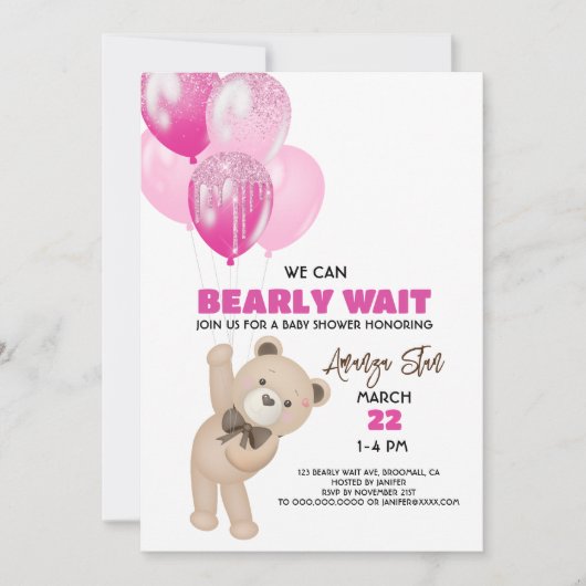Wir können frühzeitig auf Balloons warten Teddy Be Einladung (Vorderseite)