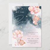 Wir können frühzeitig auf Bärenballons Girl Babydu Einladung (Vorderseite)