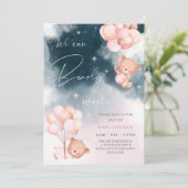 Wir können frühzeitig auf Bärenballons Girl Babydu Einladung (Stehend Vorderseite)