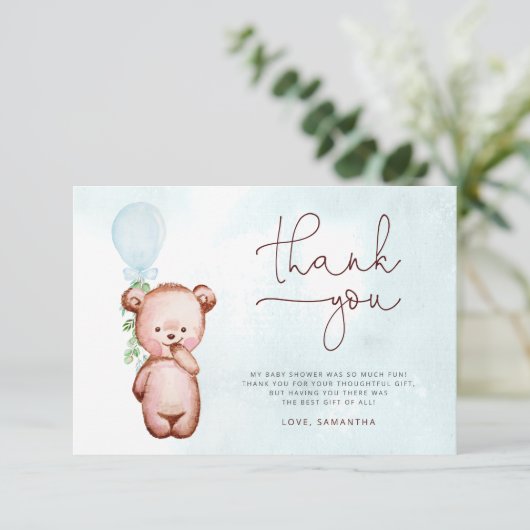 Wir können frühzeitig auf Blue Baby Dusche warten Dankeskarte (Stehend Vorderseite)