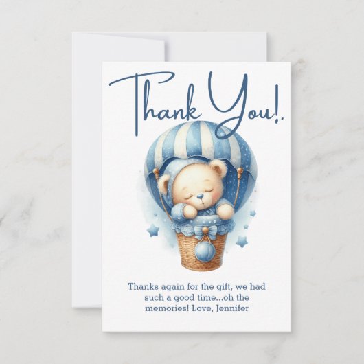 Wir können frühzeitig auf Blue Baby Dusche warten  Dankeskarte (Vorderseite)