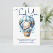 Wir können frühzeitig auf Blue Baby Dusche warten Dankeskarte (Stehend Vorderseite)