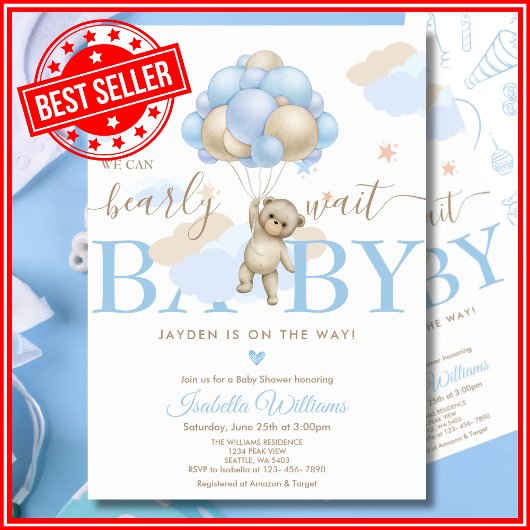 Wir können frühzeitig auf Blue Baby Dusche warten Einladung