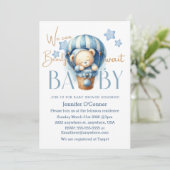 Wir können frühzeitig auf Blue Baby Shower Einladu Einladung (Stehend Vorderseite)