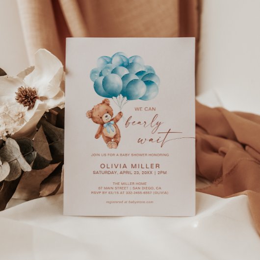 Wir können frühzeitig auf Blue Bear Balloon Baby D Einladung