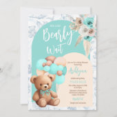 Wir können frühzeitig auf Blue Bear Balloon Baby D Einladung (Vorderseite)