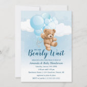 Wir können frühzeitig auf Blue Teddy Bear Baby Dus Einladung (Vorderseite)