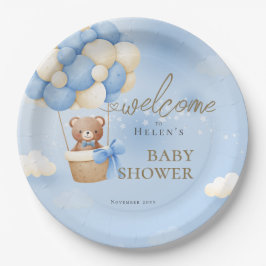 Wir können frühzeitig auf Blue Teddy Bear Baby Dus Pappteller