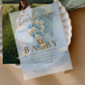 Wir können frühzeitig auf Blue Teddy Bear Baby Dus Pergament Einladungen