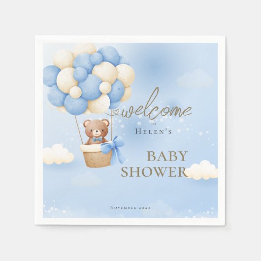 Wir können frühzeitig auf Blue Teddy Bear Baby Dus Serviette (Vorderseite)