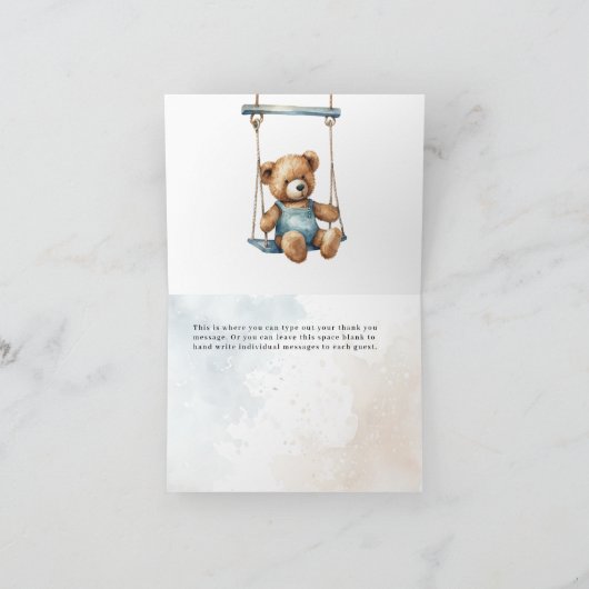 Wir können frühzeitig auf Denim Teddy Bear Baby Du Dankeskarte (Innenseite)