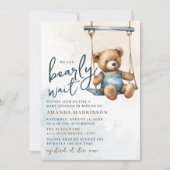 Wir können frühzeitig auf Denim Teddy Bear Baby Du Einladung (Vorderseite)