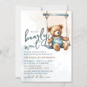 Wir können frühzeitig auf Denim Teddy Bear Baby Du Magneteinladung (Vorderseite)