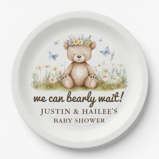 Wir können frühzeitig auf die Babydusche der Wildb Pappteller (Vorderseite)