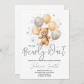 Wir können frühzeitig auf die Blue Beige Bear Baby Einladung (Vorne/Hinten)
