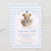 Wir können frühzeitig auf die Blue Gingham Bear Ba Einladung (Vorne/Hinten)
