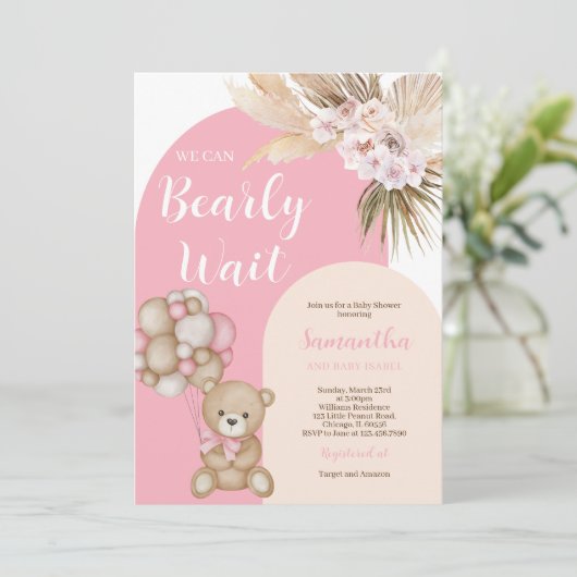 Wir können frühzeitig auf die Kinderdusche warten Einladung (Stehend Vorderseite)