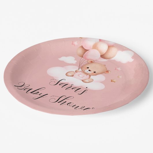 Wir können frühzeitig auf die Kinderdusche warten Pappteller (Schrägansicht)