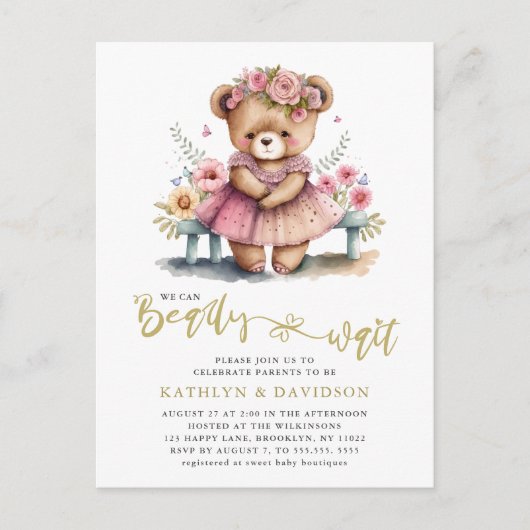 Wir können frühzeitig auf die Pink Floral Girl Bab Einladungspostkarte (Vorderseite)