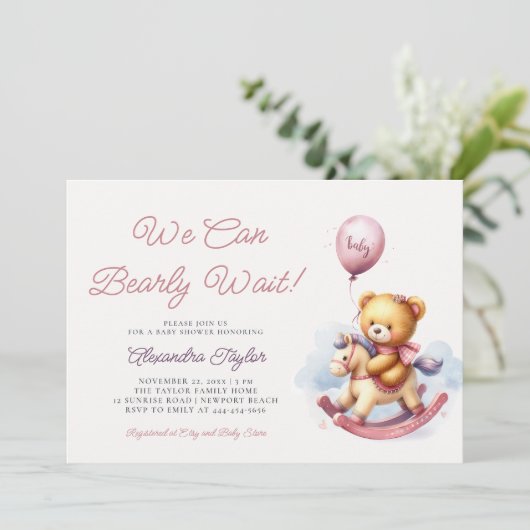 Wir können frühzeitig auf die Rocking Horse Baby D Einladung (Stehend Vorderseite)