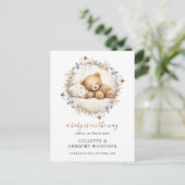 Wir können frühzeitig auf die schlafende Teddybäre Ankündigungspostkarte (Stehend Vorderseite)