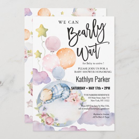 Wir können frühzeitig auf die Teddy Bear Babydusch Einladung (Vorne/Hinten)