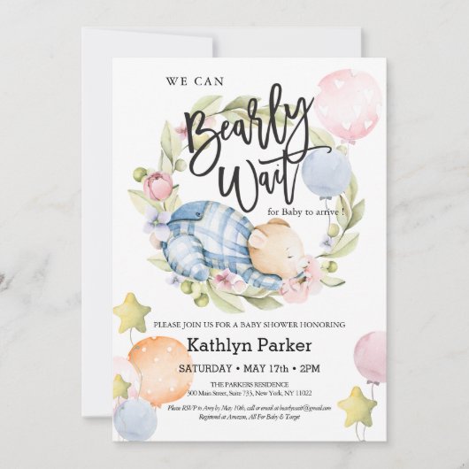 Wir können frühzeitig auf die Teddy Bear Babydusch Einladung (Vorderseite)