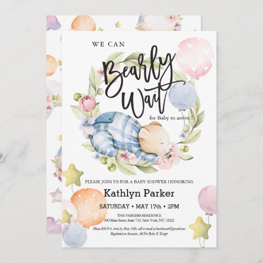 Wir können frühzeitig auf die Teddy Bear Babydusch Einladung (Vorne/Hinten)