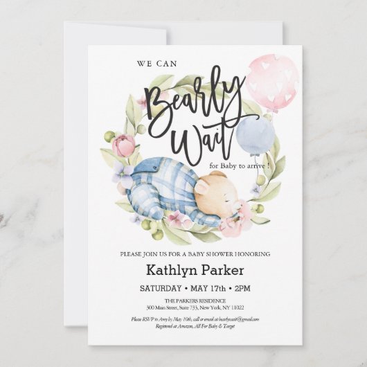 Wir können frühzeitig auf die Teddy Bear Babydusch Einladung (Vorderseite)