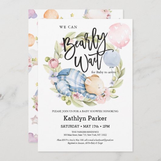 Wir können frühzeitig auf die Teddy Bear Babydusch Einladung (Vorne/Hinten)