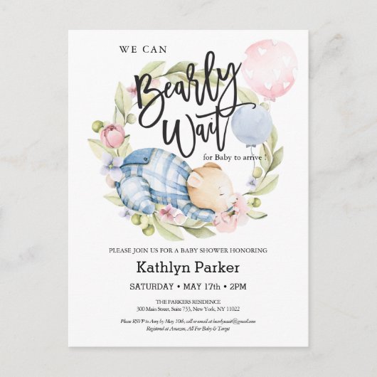 Wir können frühzeitig auf die Teddy Bear Babydusch Postkarte (Vorderseite)