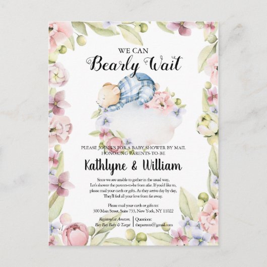 Wir können frühzeitig auf die Teddy Bear Babydusch Postkarte (Vorderseite)