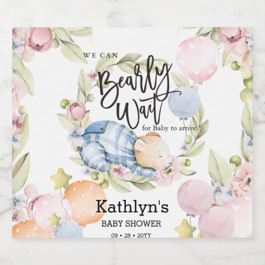 Wir können frühzeitig auf die Teddy Bear Babydusch Schaumweinetikett (Einzelnes Label)