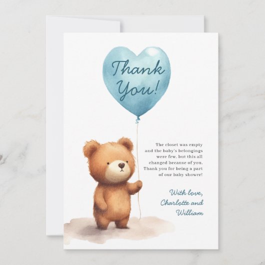 Wir können frühzeitig auf die Teddy Bear Blue Boy Dankeskarte (Vorderseite)