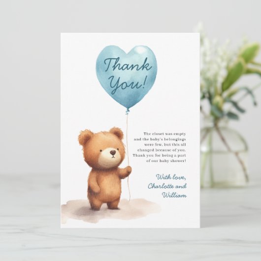 Wir können frühzeitig auf die Teddy Bear Blue Boy Dankeskarte (Stehend Vorderseite)