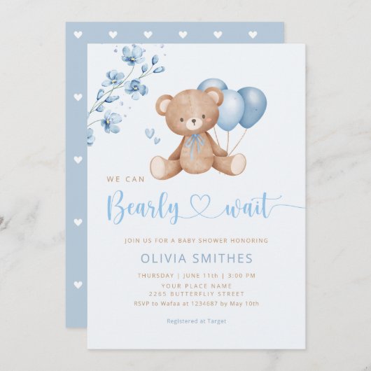 Wir können frühzeitig auf die Teddy Bear Boy Babyd Einladung (Vorne/Hinten)