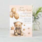 Wir können frühzeitig auf die Teddy Bear Boy Babyd Einladung (Stehend Vorderseite)