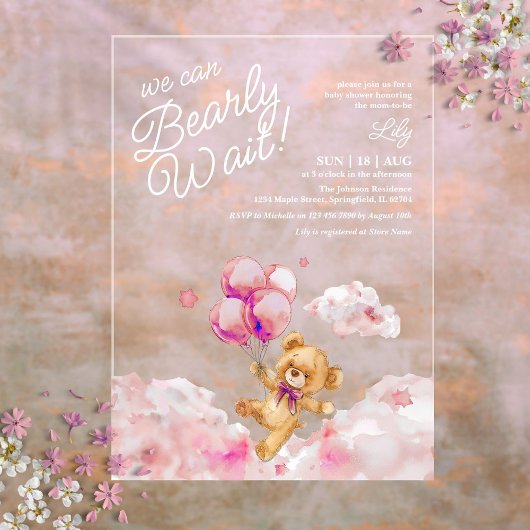 Wir können frühzeitig auf die Teddy Pink Girl Baby Acryleinladungen