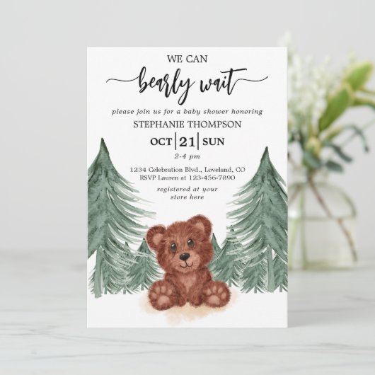 Wir können frühzeitig auf die Woodland Forest Baby Einladung (Stehend Vorderseite)