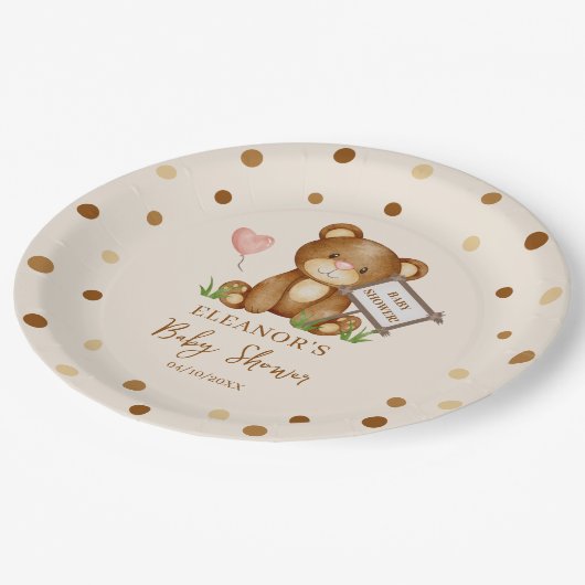 Wir können frühzeitig auf eine Babydusche abwarten Pappteller (Schrägansicht)