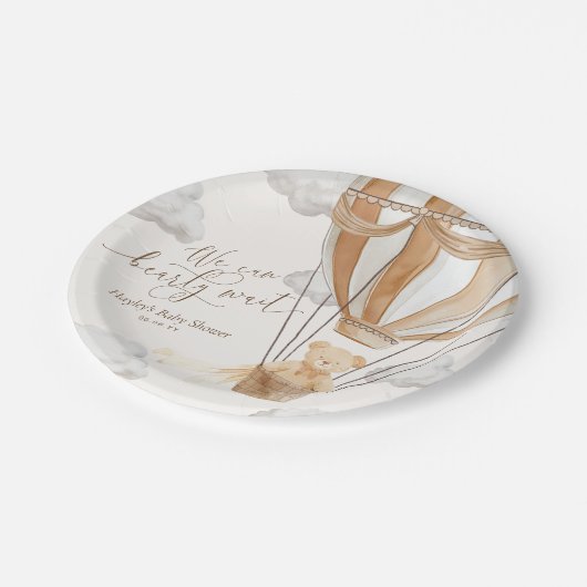 Wir können frühzeitig auf eine Babydusche warten Pappteller (Schrägansicht)