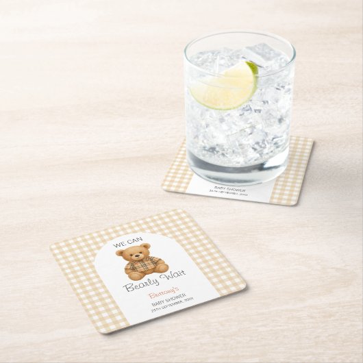 Wir können frühzeitig auf eine Babydusche warten Rechteckiger Pappuntersetzer (Vor Ort)