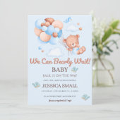 Wir können frühzeitig auf eine Blue Baby Dusche wa Einladung (Stehend Vorderseite)