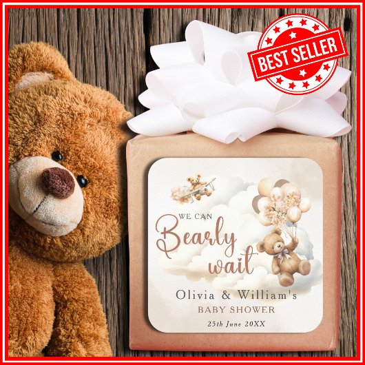 Wir können frühzeitig auf eine neutrale Babydusche Quadratischer Aufkleber