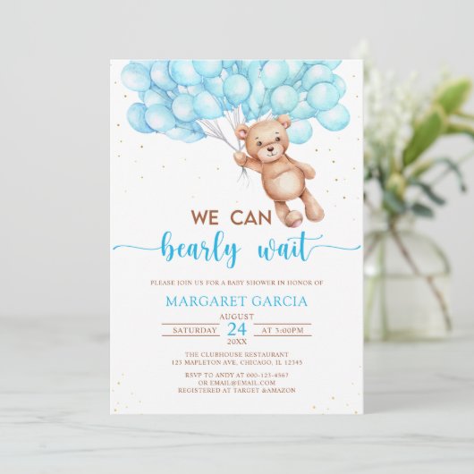 Wir können frühzeitig auf eine Teddy Bear Baby Dus Einladung (Stehend Vorderseite)
