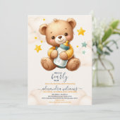 Wir können frühzeitig auf eine Teddy Bear Baby Dus Einladung (Stehend Vorderseite)
