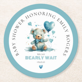 Wir können frühzeitig auf einen blauen Teddybär wa Runder Pappuntersetzer