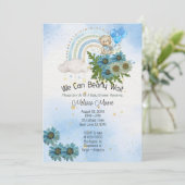 Wir können frühzeitig auf Regenbogen Boho Bärenjun Einladung (Stehend Vorderseite)