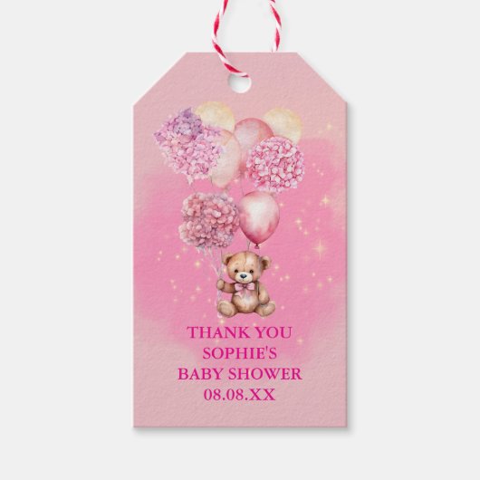 Wir können frühzeitig auf rosa Hydrangeas Balloons Geschenkanhänger (Vorderseite)