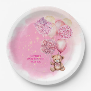 Wir können frühzeitig auf rosa Hydrangeas Balloons Pappteller